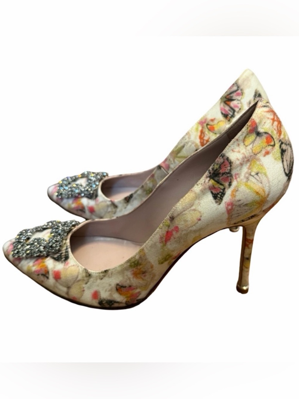 Manolo Blahnik Hangisi Multicolor Floral Heels with Embellishments Size 40
